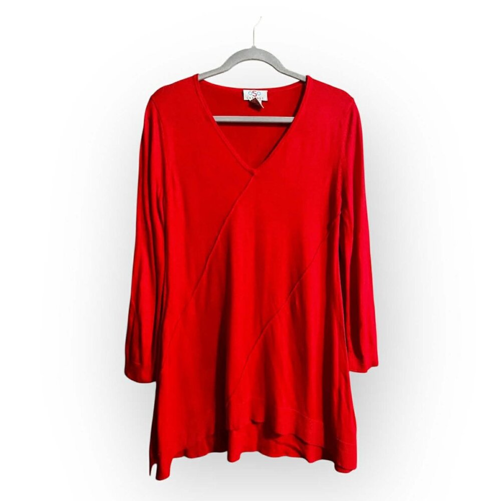 OSO Casuals Red Long Sleeve Tunic Top | Size S | Lightweight Knit